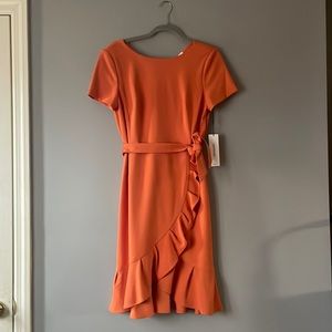 Coral, fun, Calvin Klein dress.